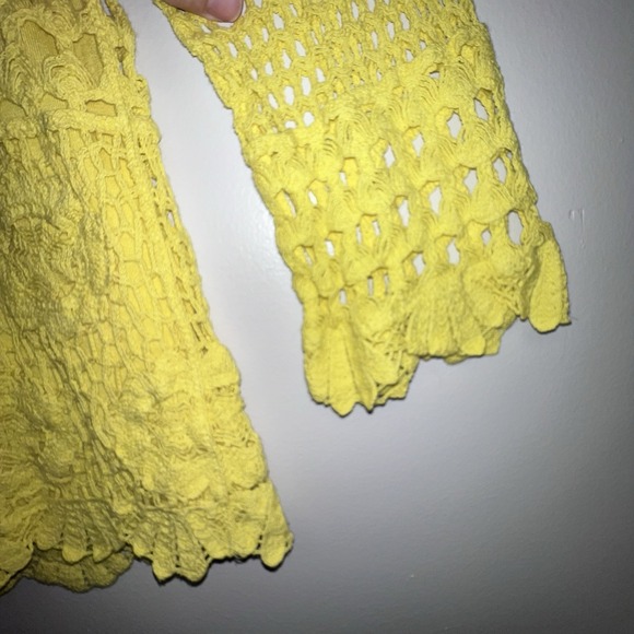 V Christina Floral Crochet Top Sz Small Yellow Bright Spring Delicate Boho Chic - Picture 5 of 11